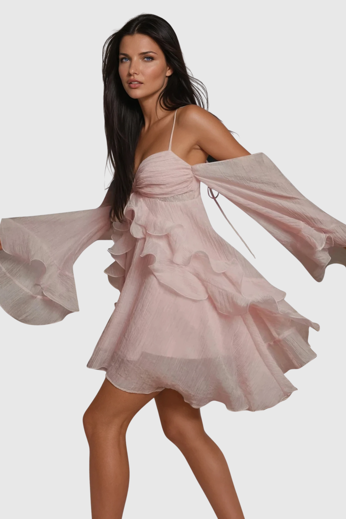 Falk Bell Sleeve Ruffle Mini Dress