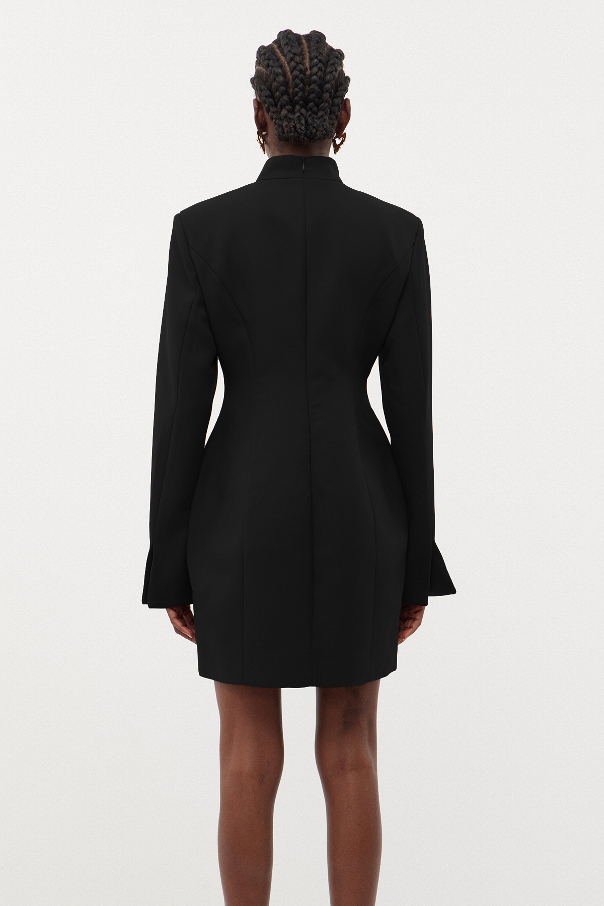 Famke Long Sleeve Button Mini Dress In Black