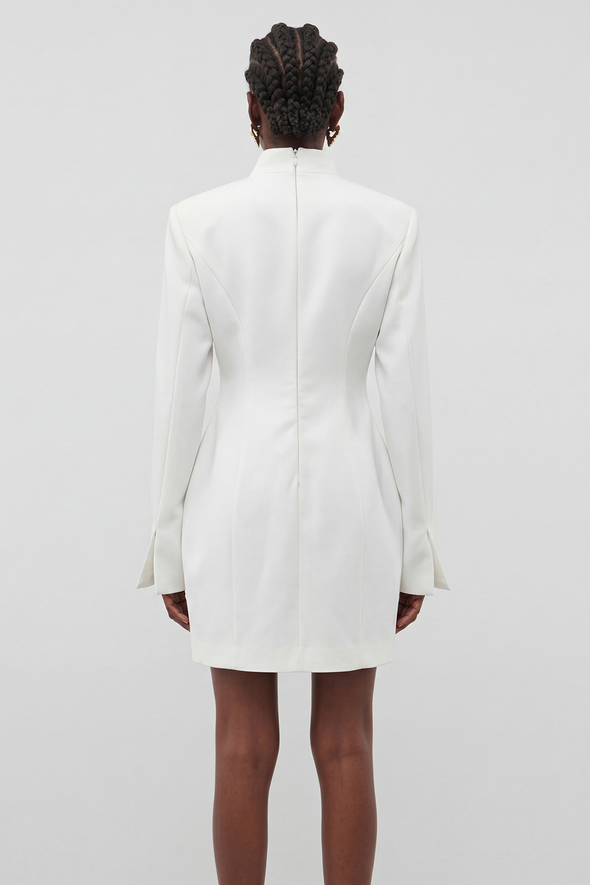 Famke Long Sleeve Button Mini Dress In White