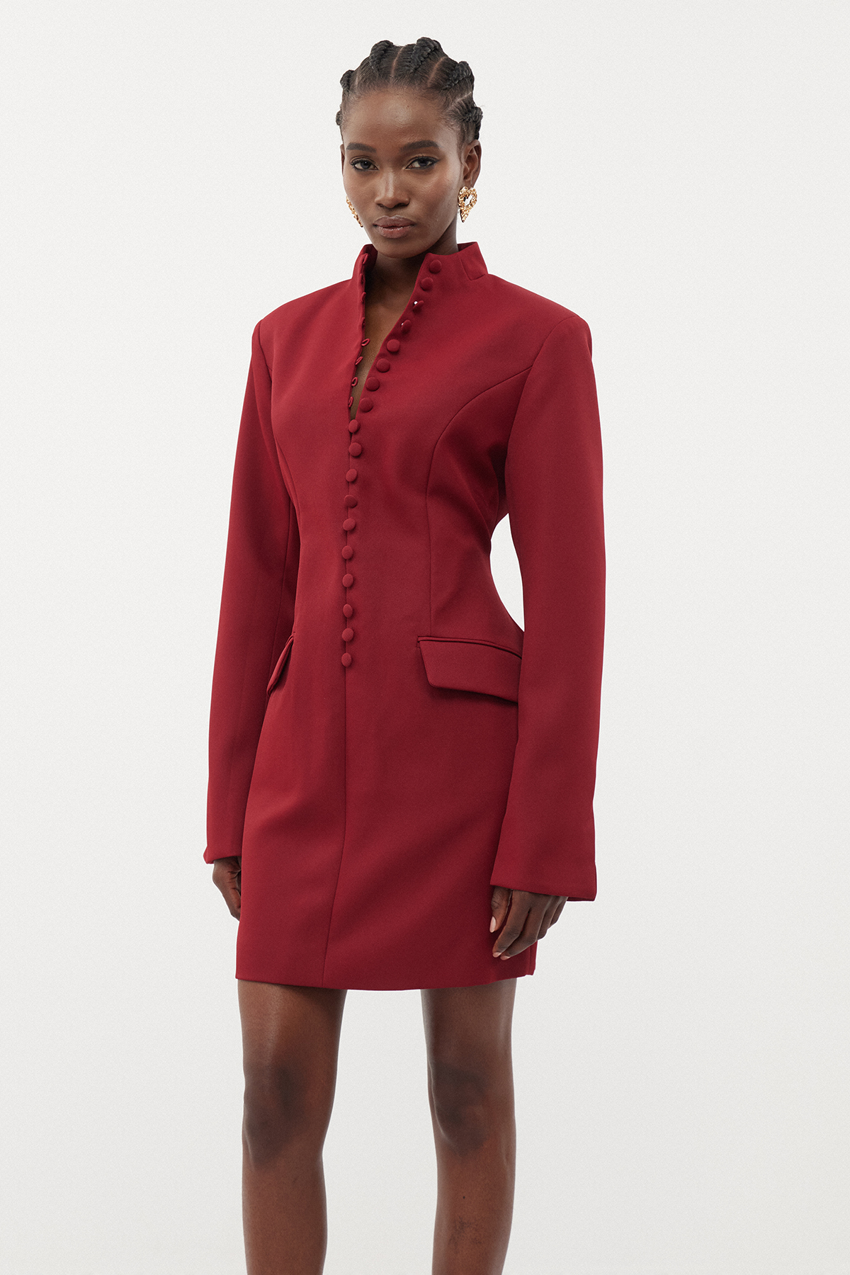 Famke Long Sleeve Button Mini Dress In Wine