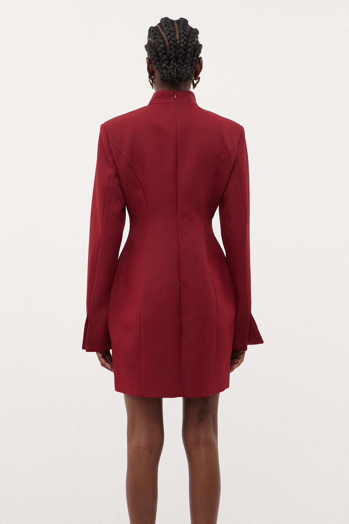 Famke Long Sleeve Button Mini Dress In Wine