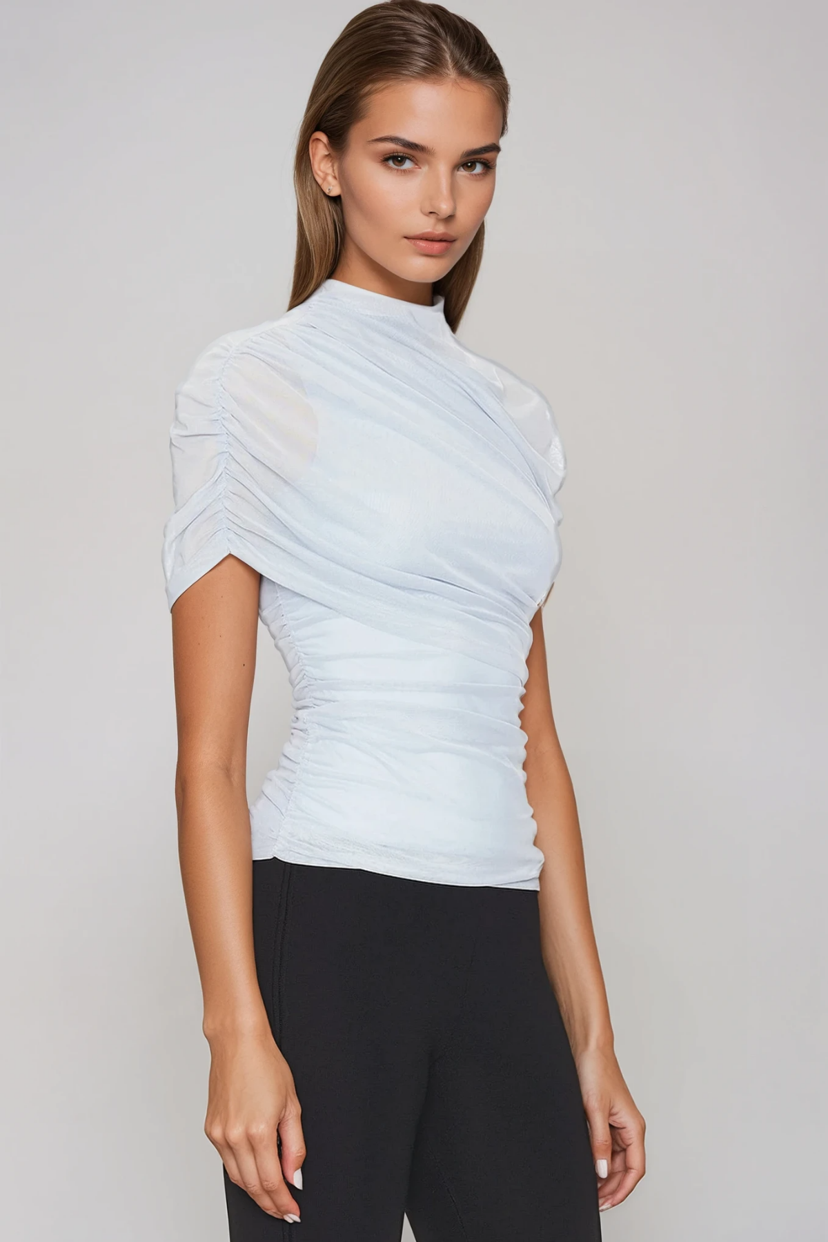 Fannar Mesh Shawl Ruch Top