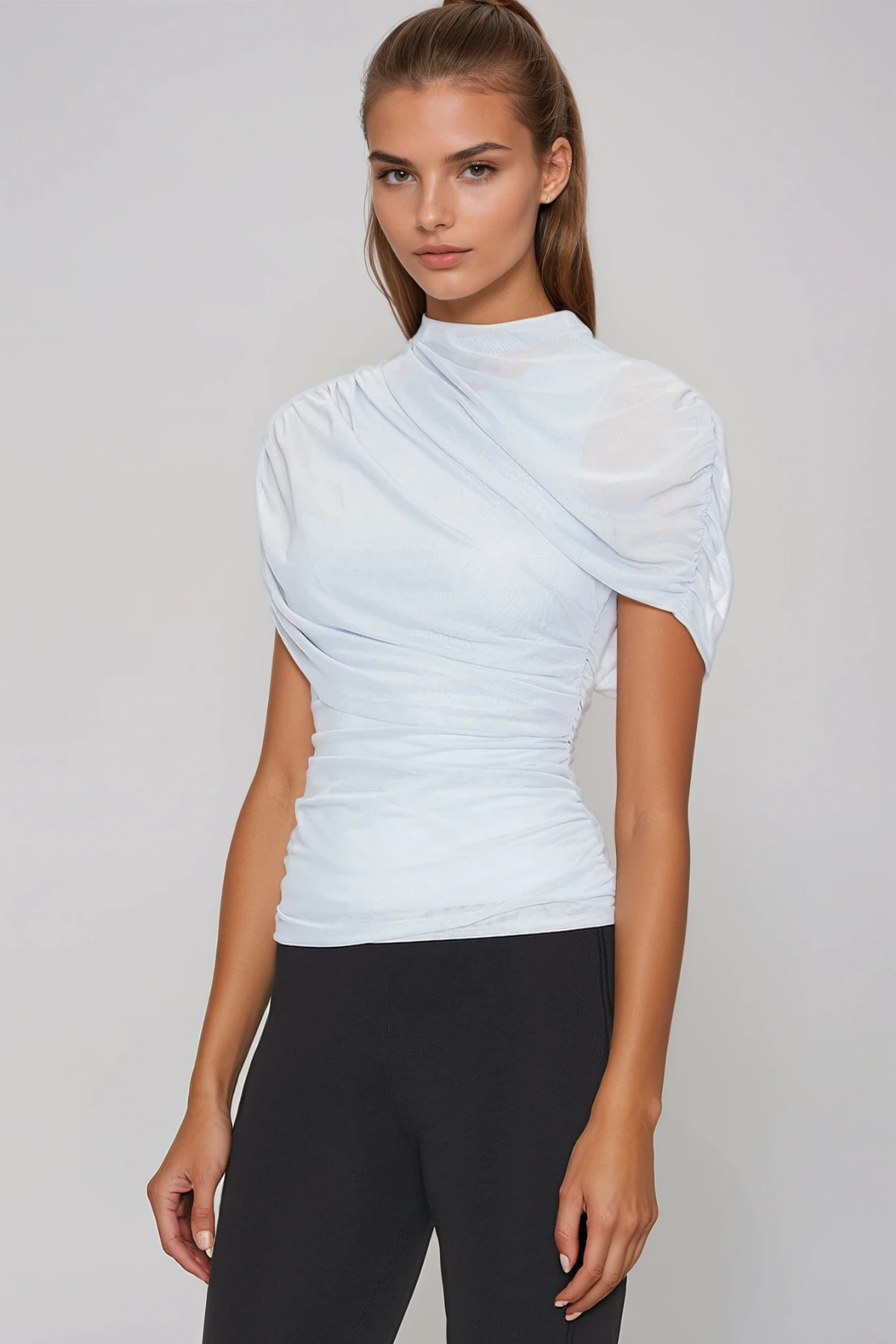 Fannar Mesh Shawl Ruch Top