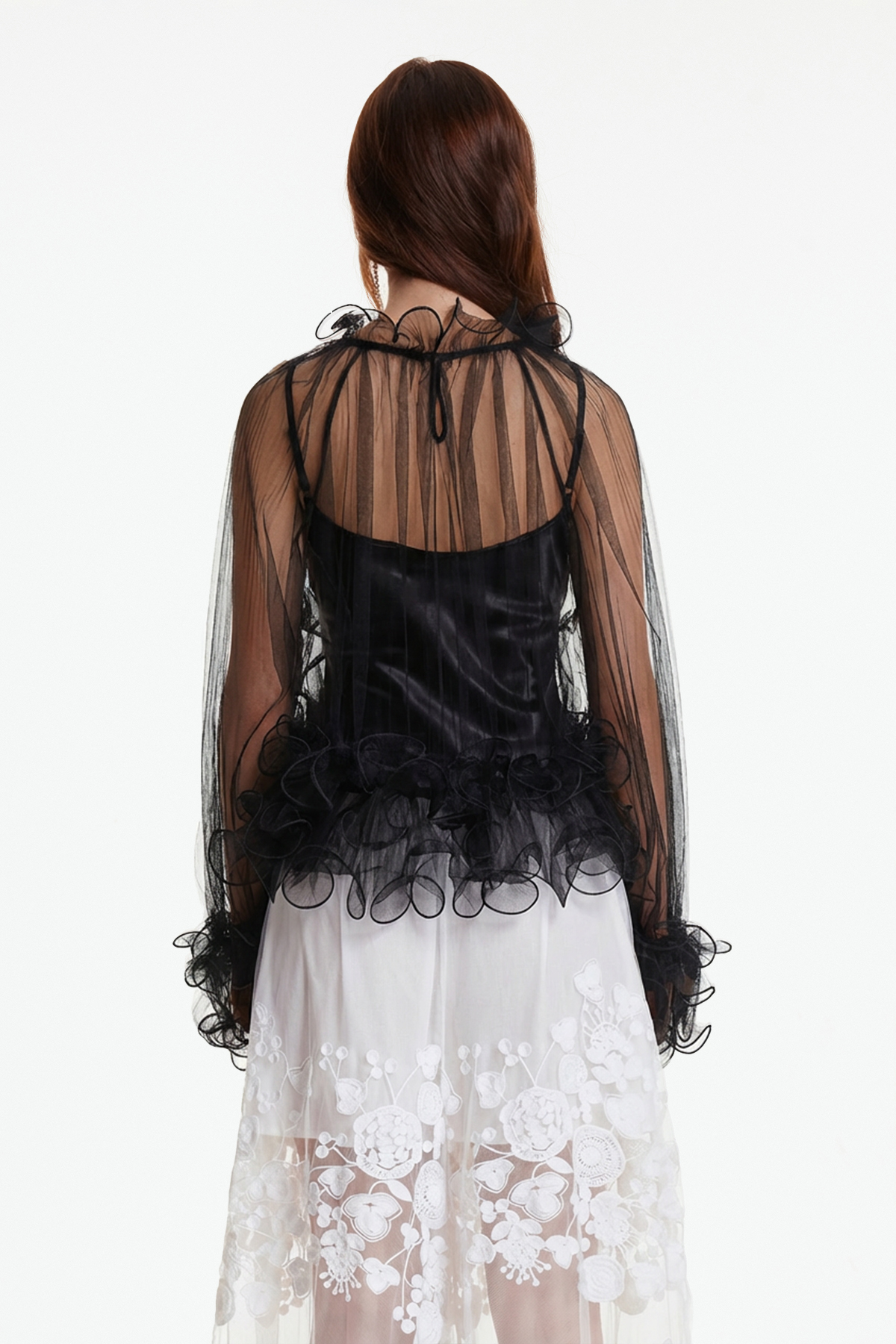 Fanny Ruffle Mesh Top In Black