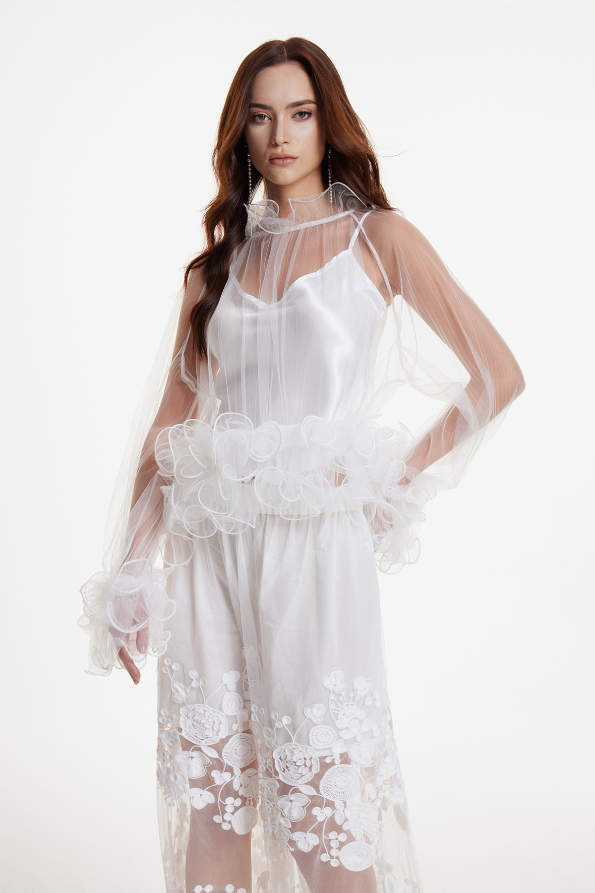 Fanny Ruffle Mesh Top In White