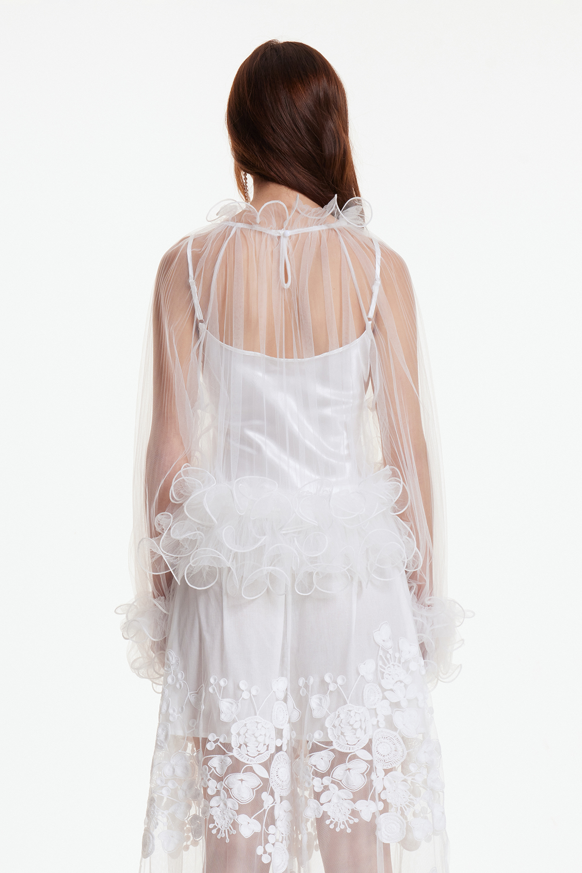 Fanny Ruffle Mesh Top In White