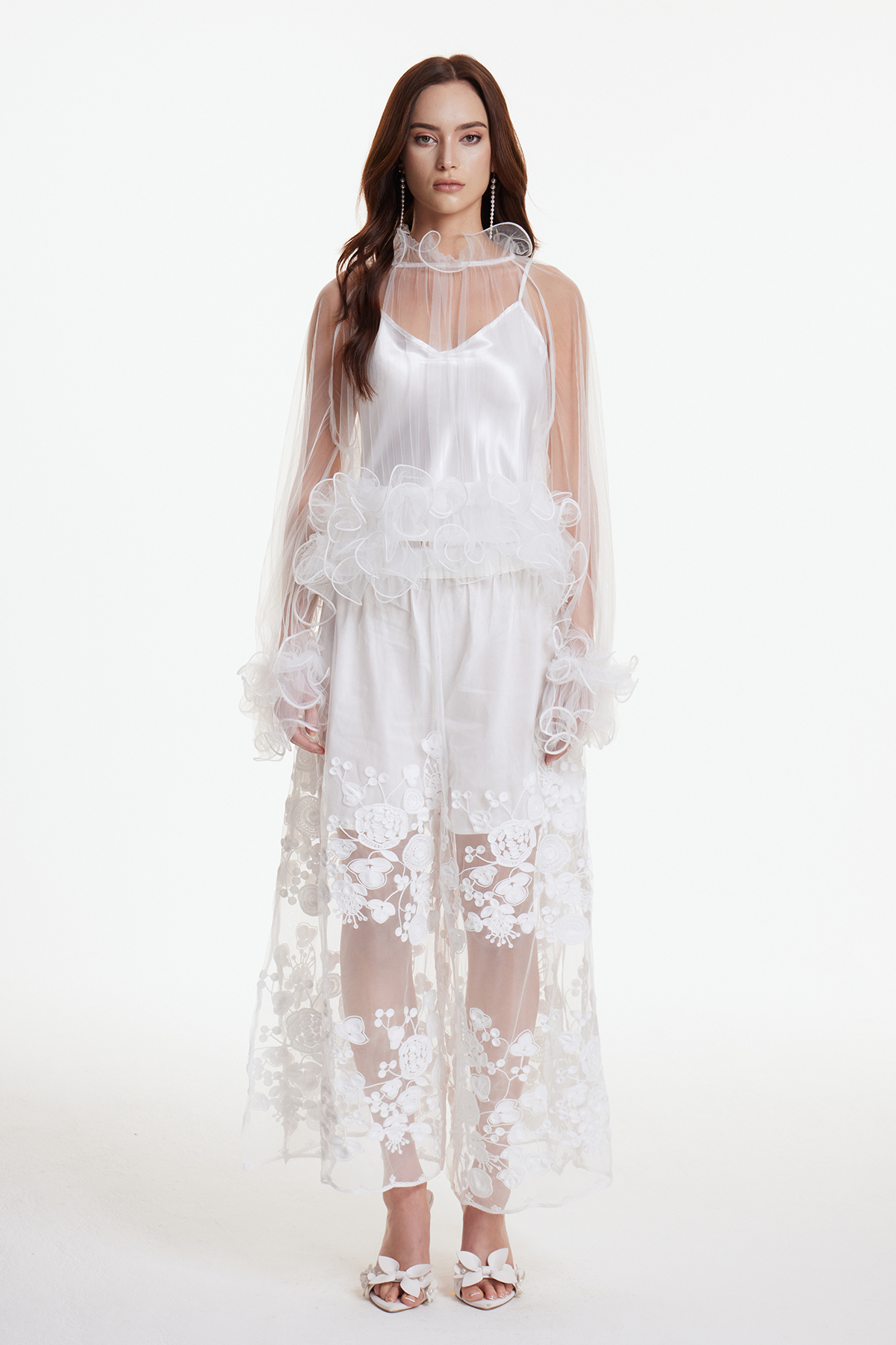 Fanny Ruffle Mesh Top In White