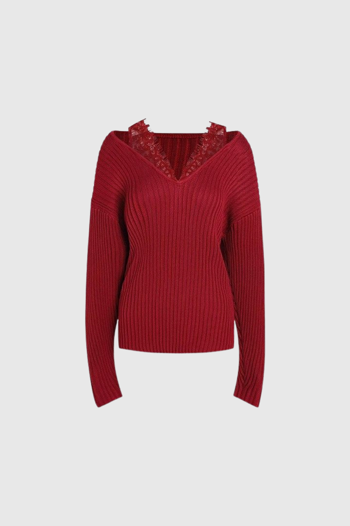 Farangis Lace Deconstruct Knit Top In Red