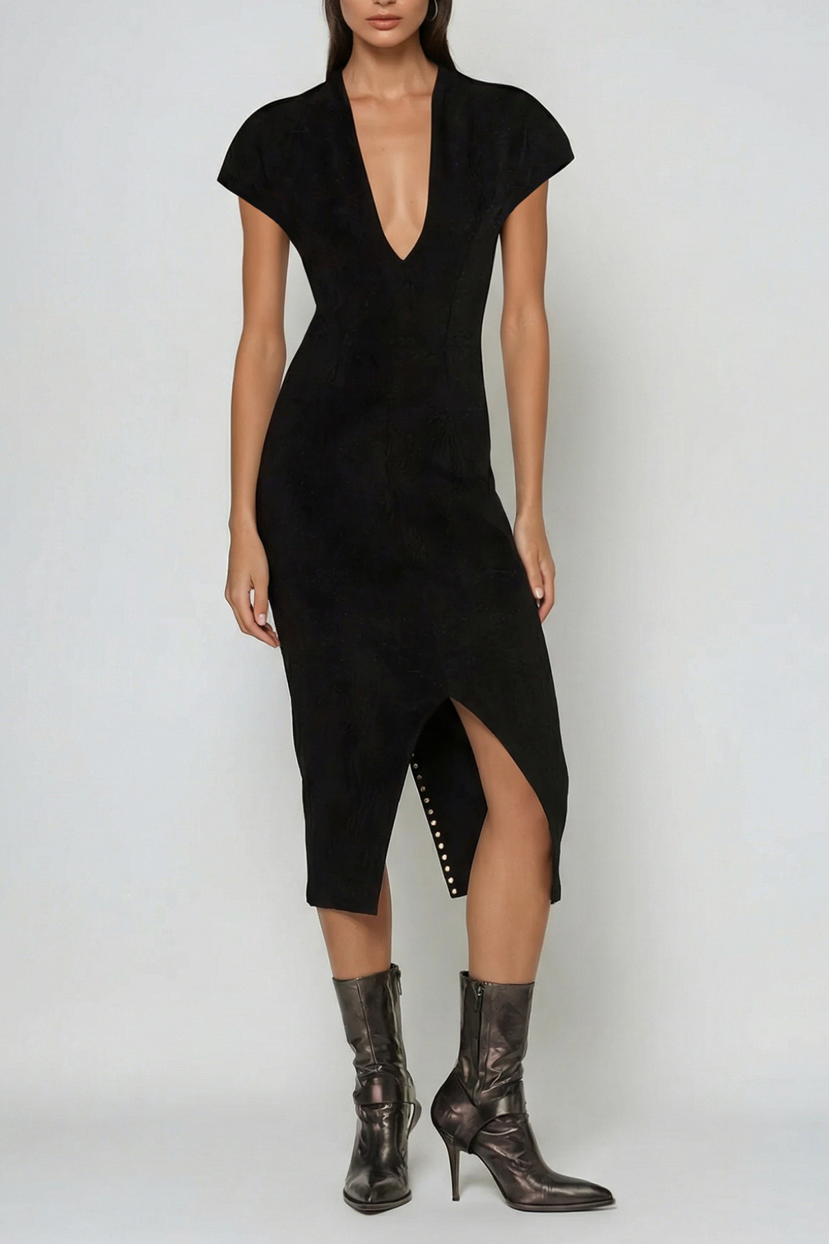 Fareed Plunge Lace Up Midi Dress