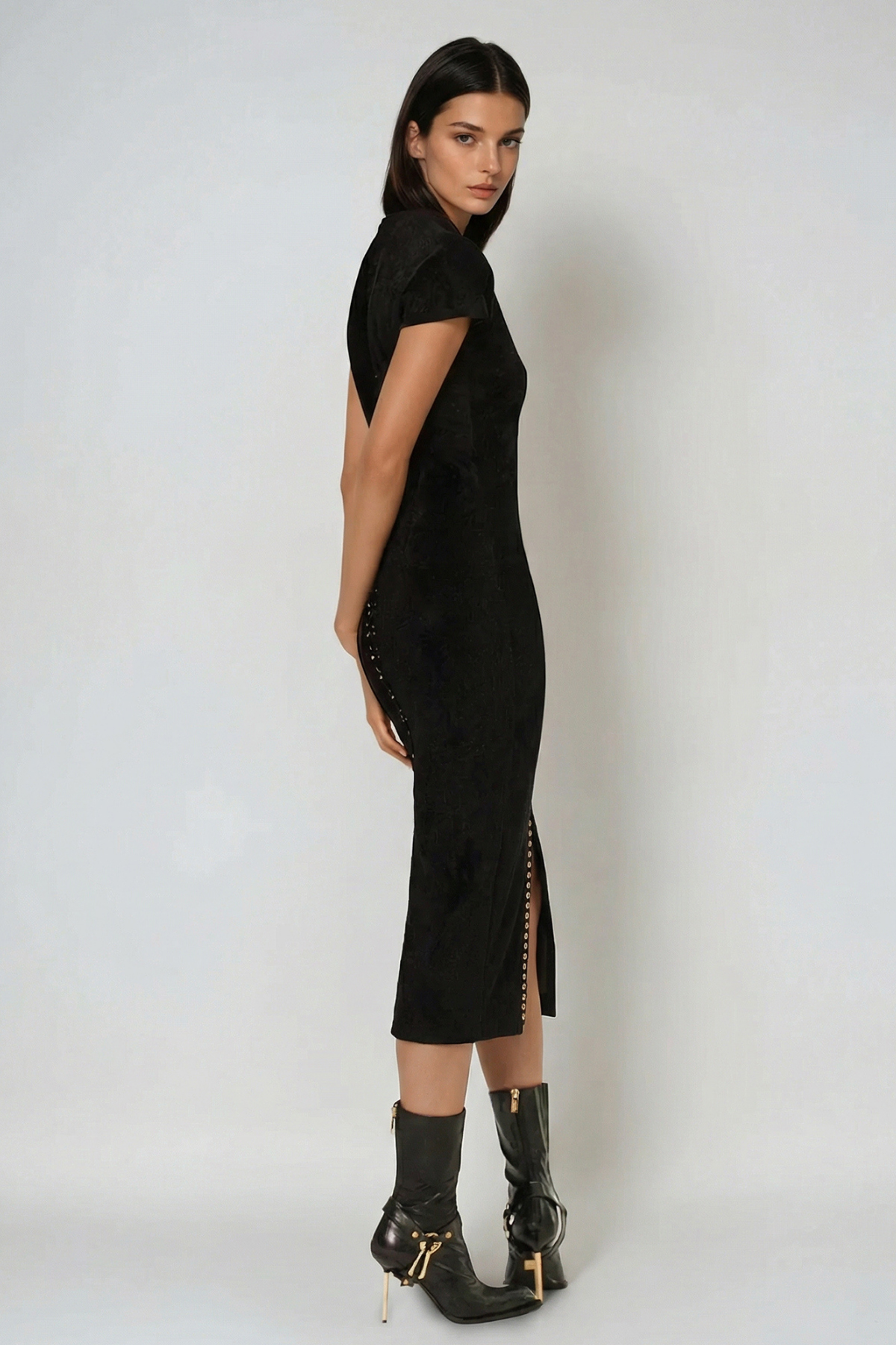 Fareed Plunge Lace Up Midi Dress