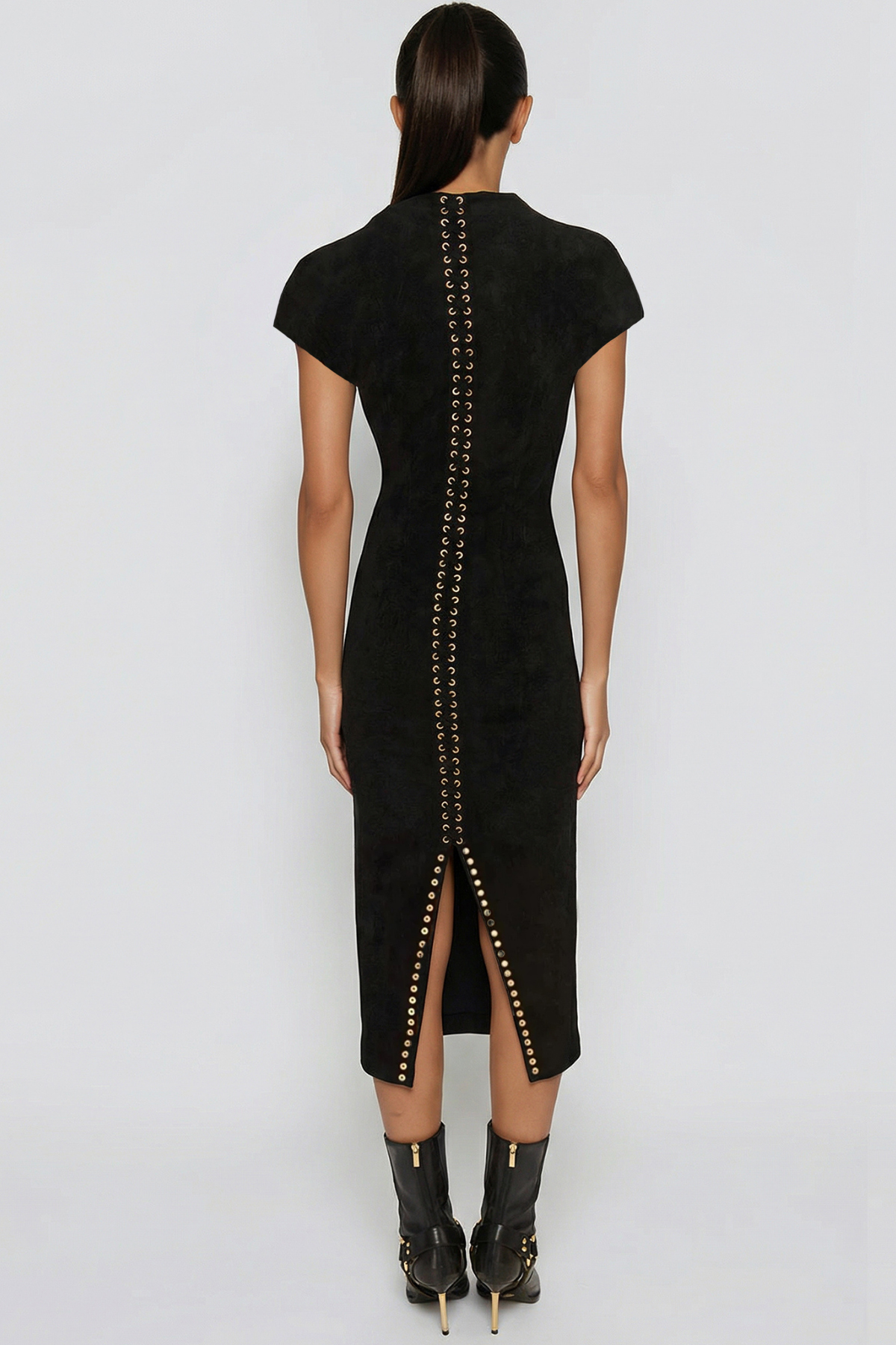 Fareed Plunge Lace Up Midi Dress
