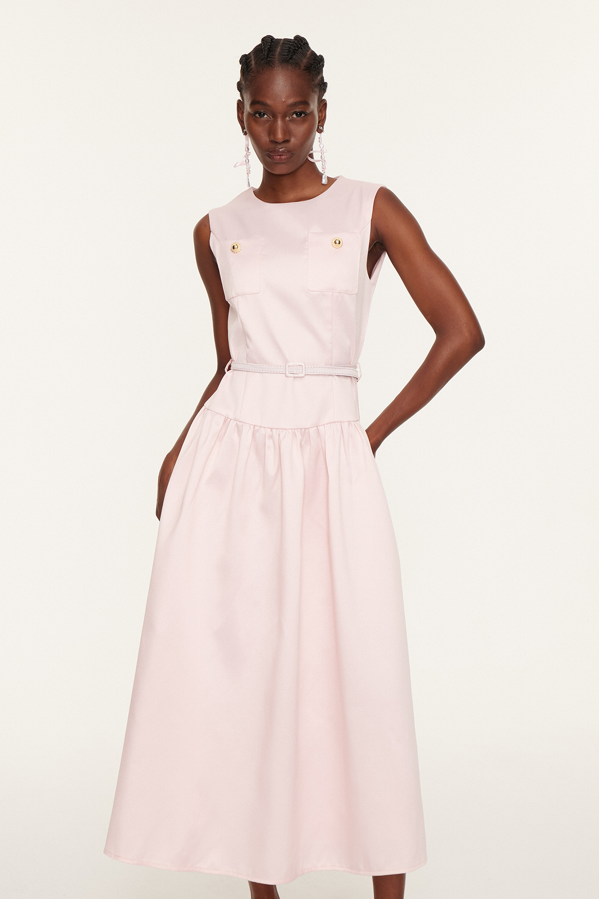 Farrah Sleeveless Drop Waist Midi Dress