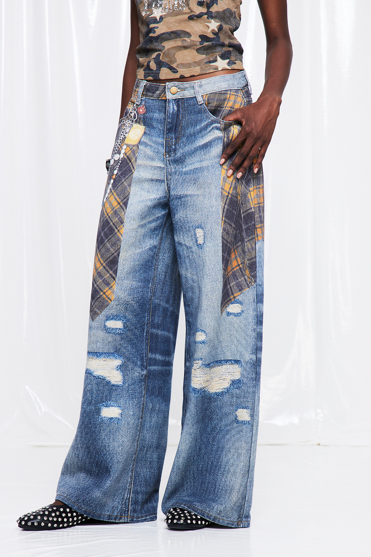 Faruk Grid Print Jeans