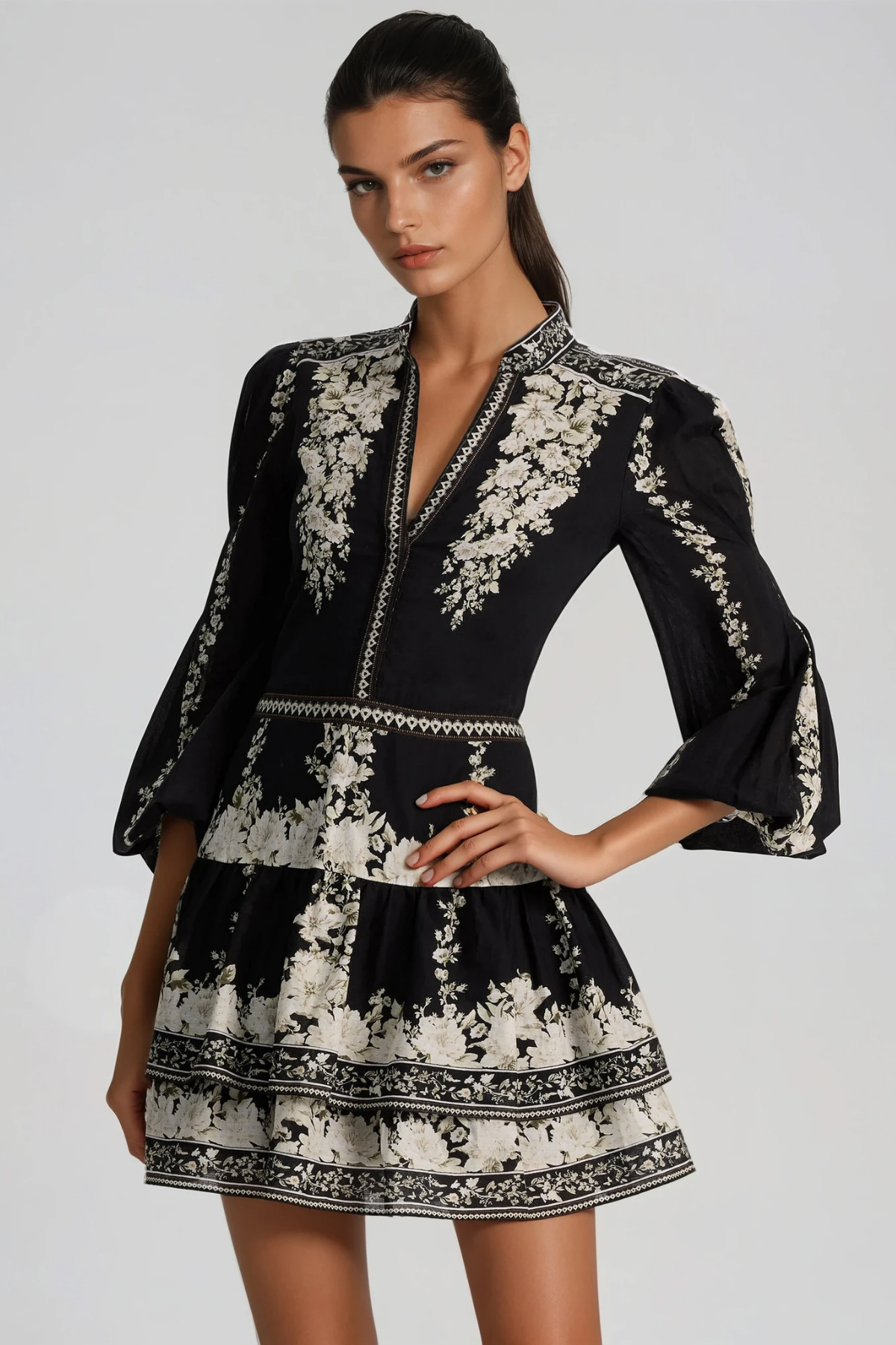 Farzad Balloon Sleeve Print Mini Dress