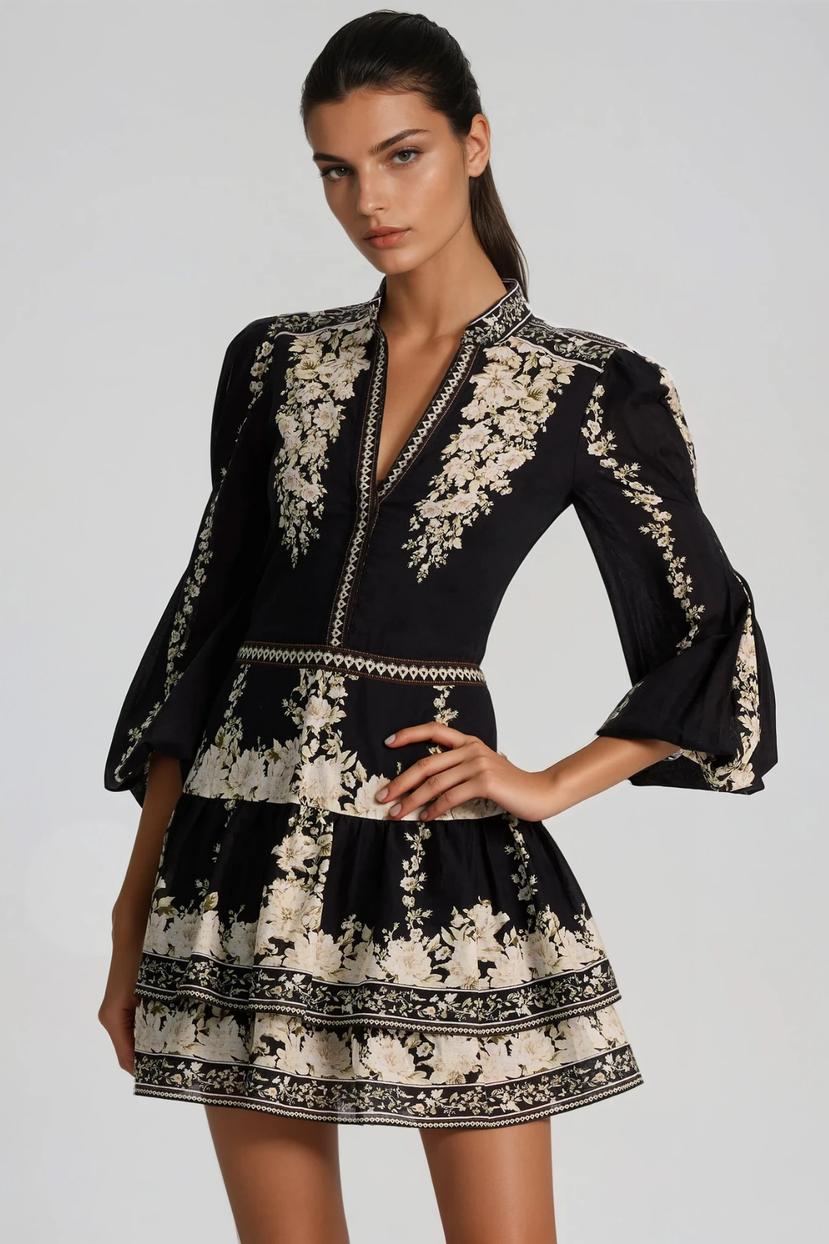 Farzad Balloon Sleeve Print Mini Dress