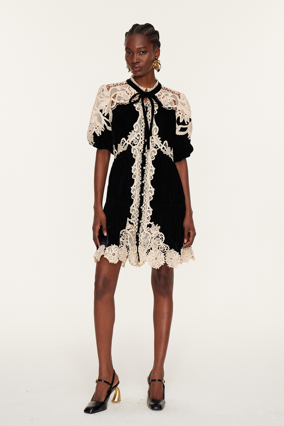 Farzad Puff Sleeve Cochet Mini Dress