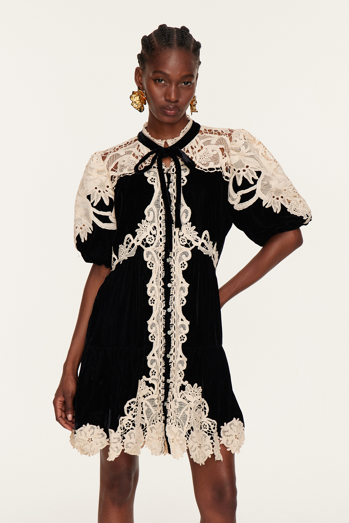 Farzad Puff Sleeve Cochet Mini Dress