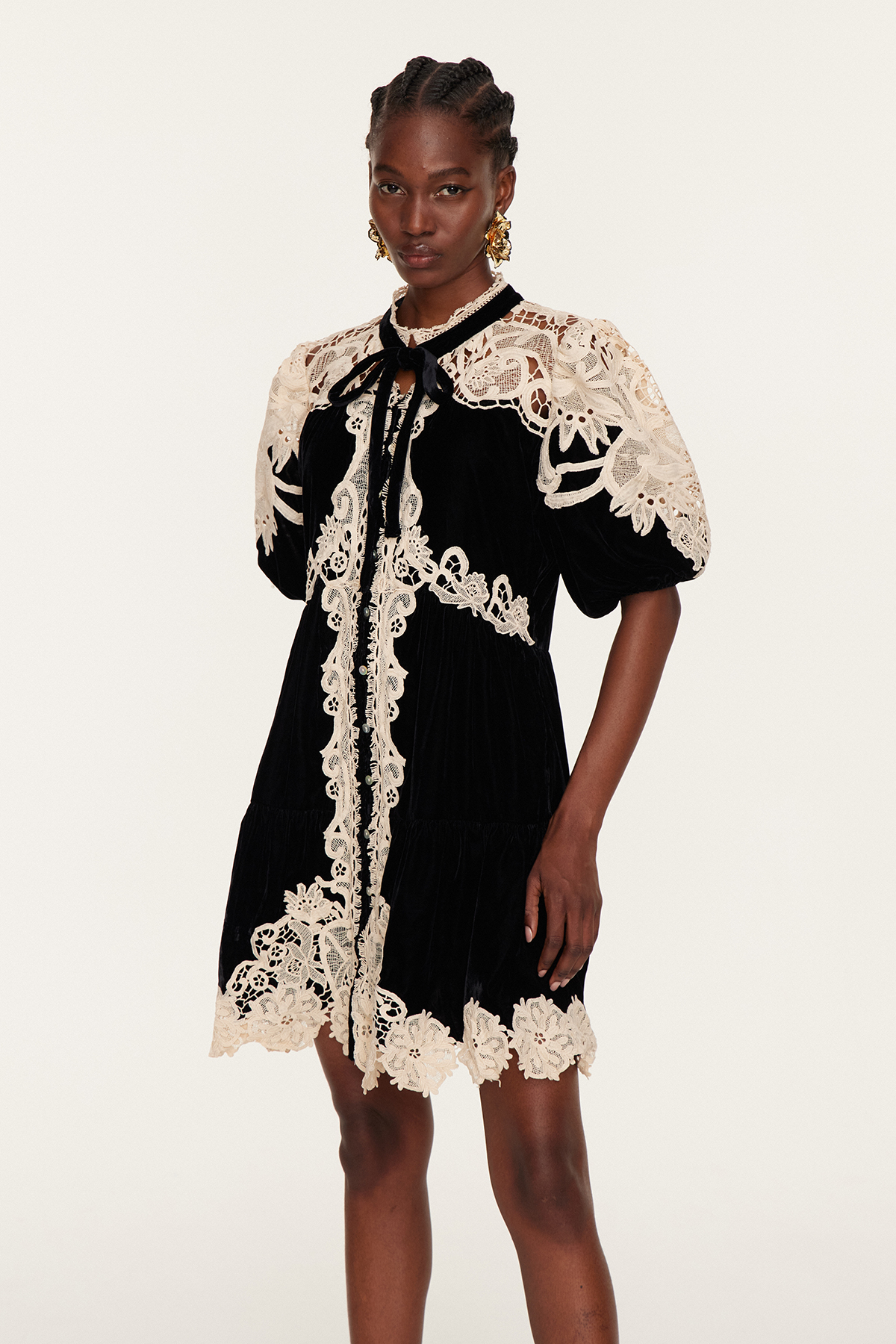 Farzad Puff Sleeve Cochet Mini Dress