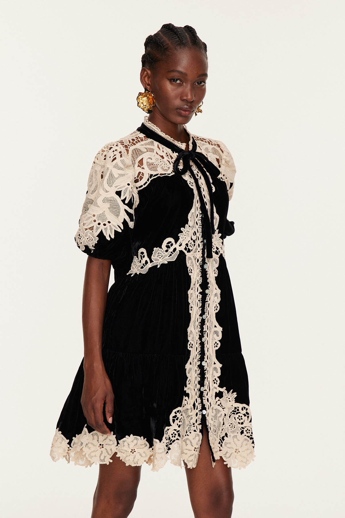 Farzad Puff Sleeve Cochet Mini Dress