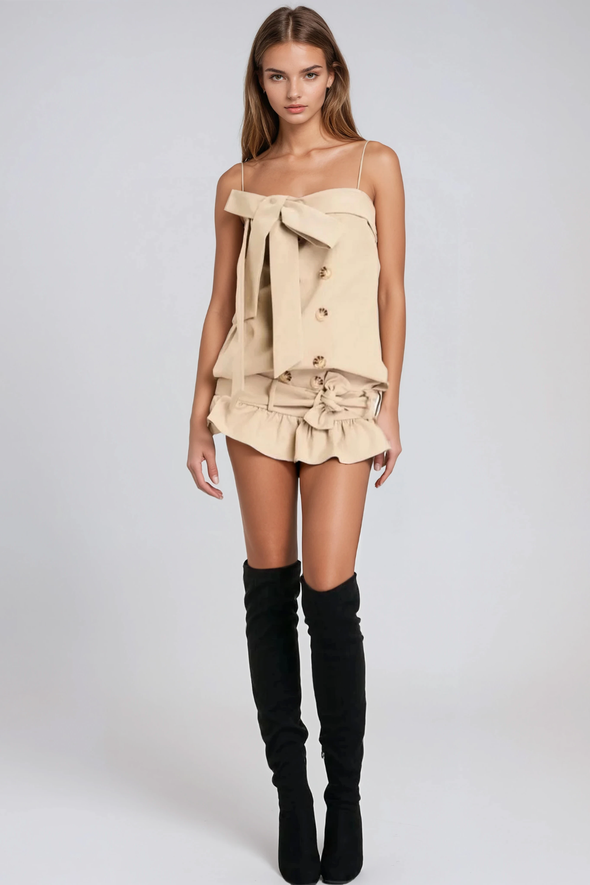 Fastulfr Spaghetti Bow Double Breasted Mini Dress