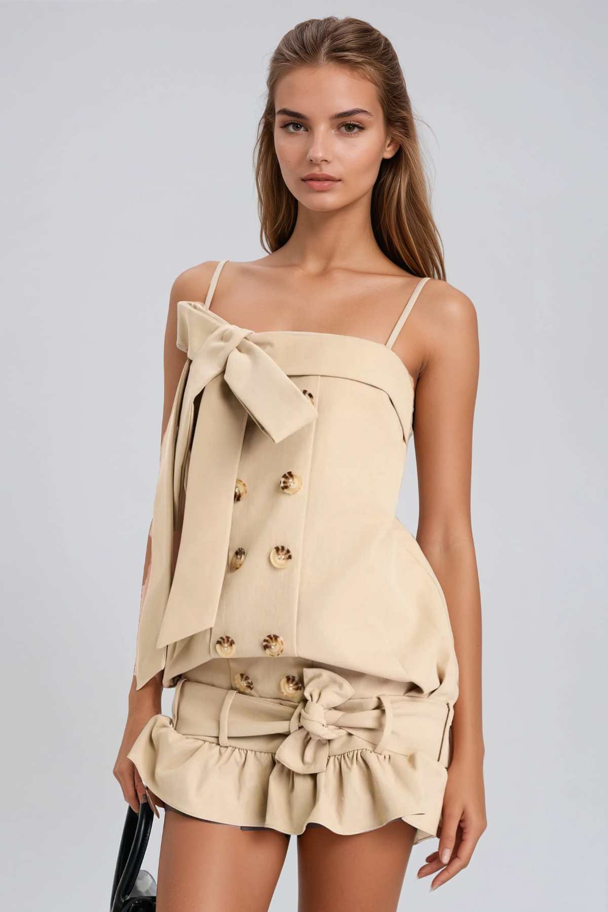 Fastulfr Spaghetti Bow Double Breasted Mini Dress