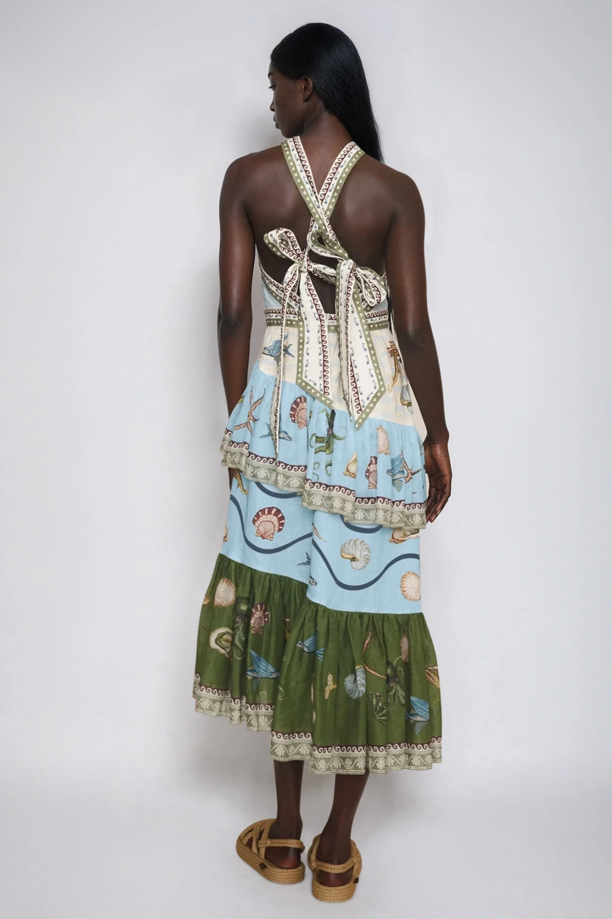 Fatema Halter Neck Asymmetric Tiered Maxi Dress