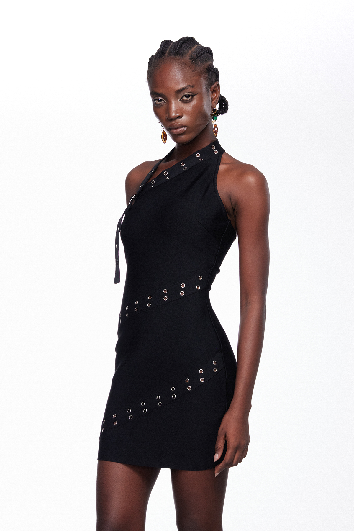 Fatjon Eyelet Halter Neck Mini Dress