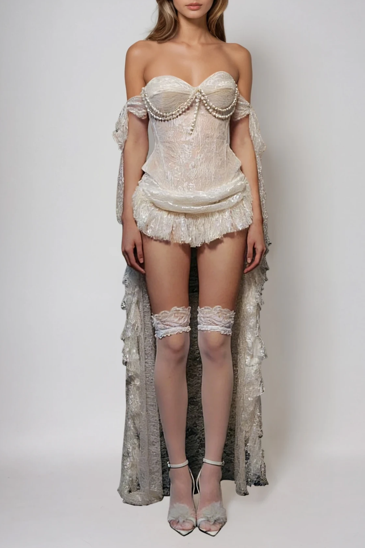 Fatmir Corset Pearl Lace Skirt Set