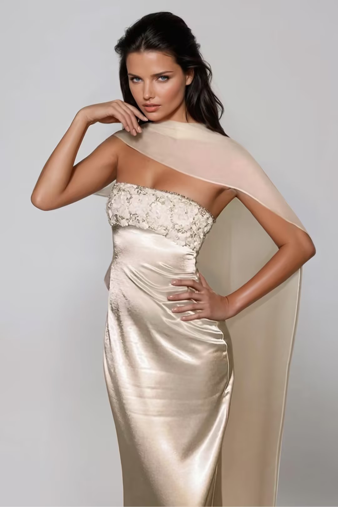 Fatos Flower Satin Scarf Maxi Dress