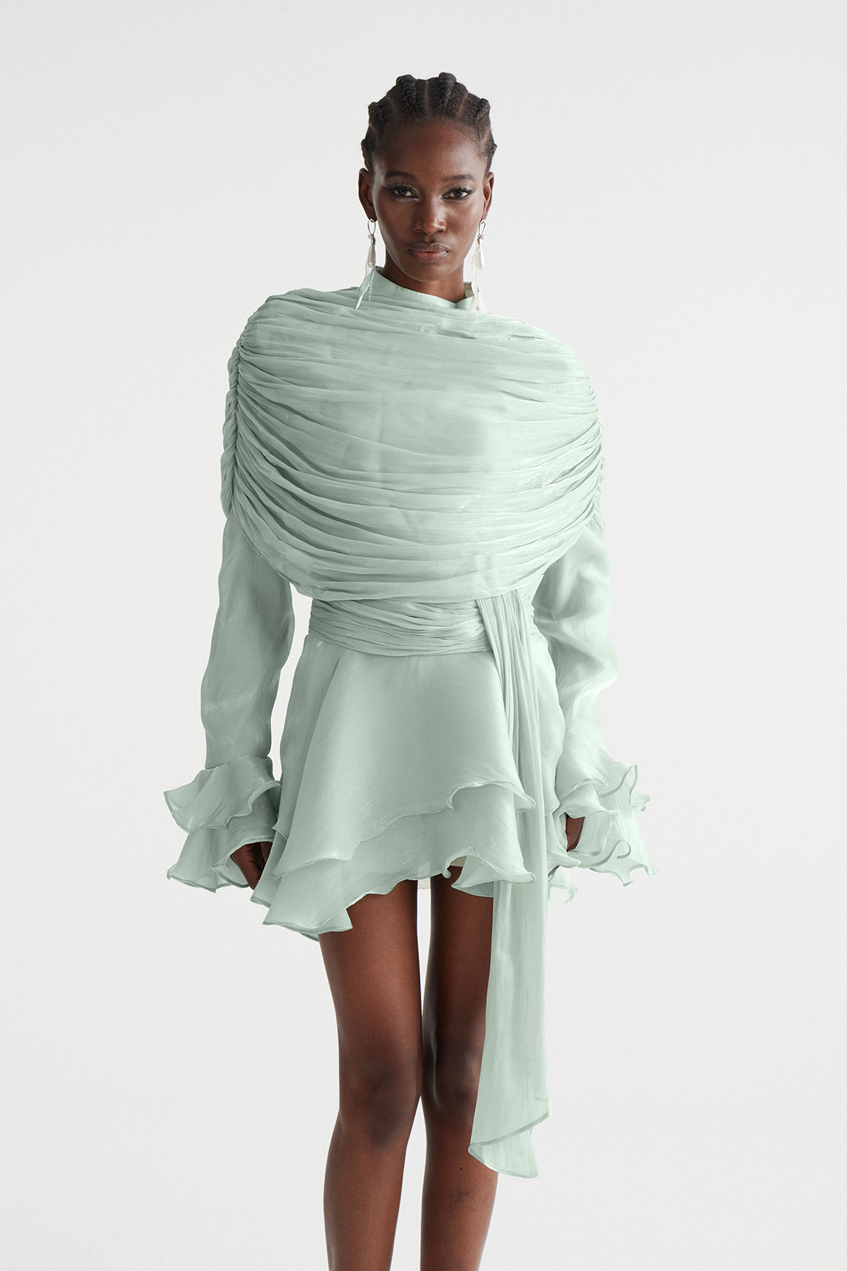 Faustus Draped Shawl Mini Dress In Green