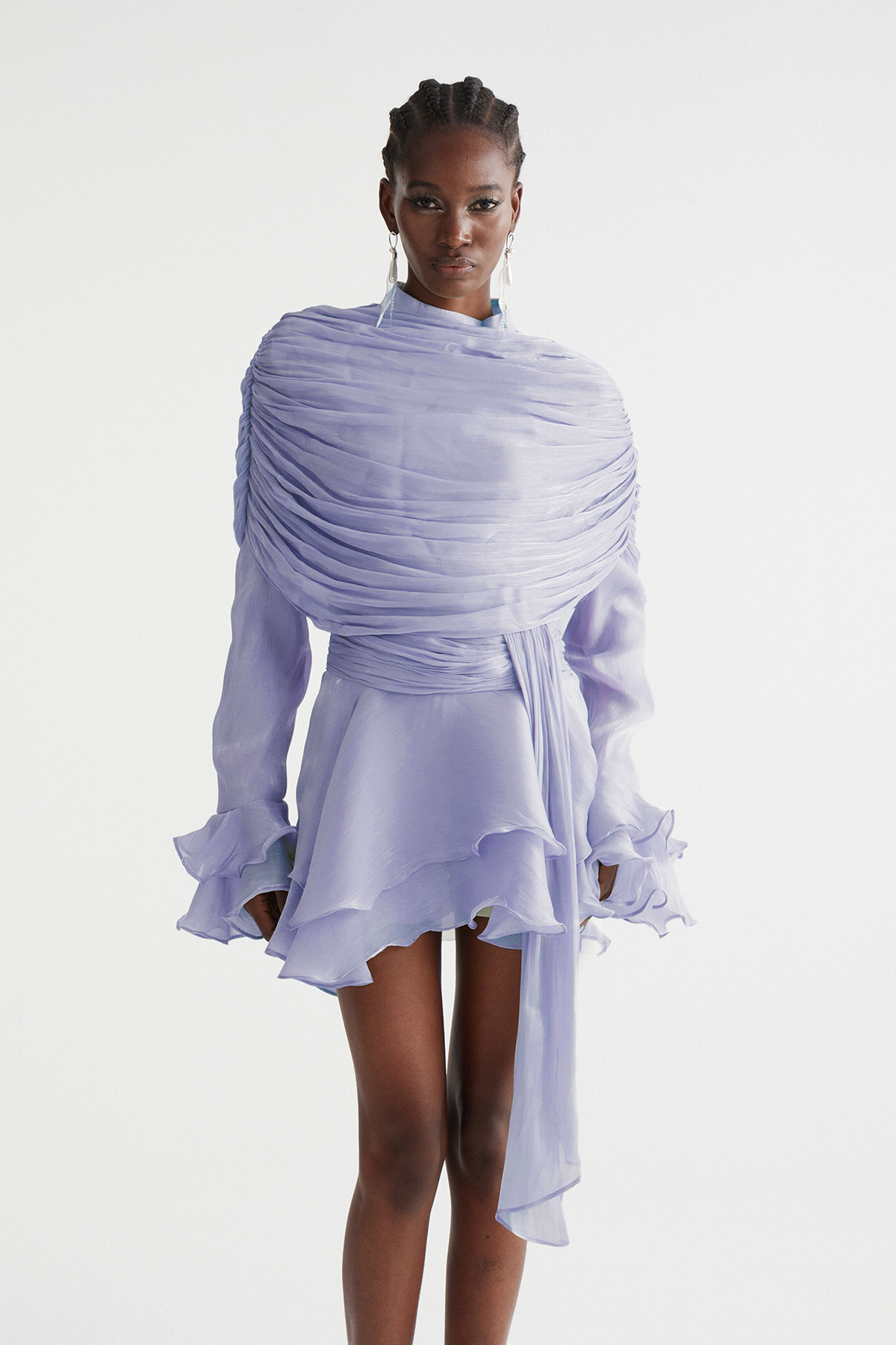 Faustus Draped Shawl Mini Dress In Purple