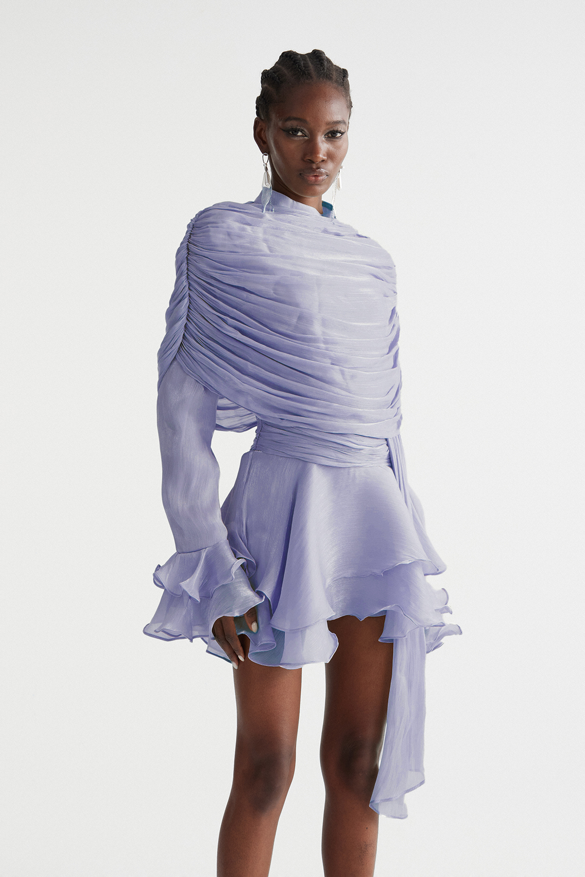 Faustus Draped Shawl Mini Dress In Purple