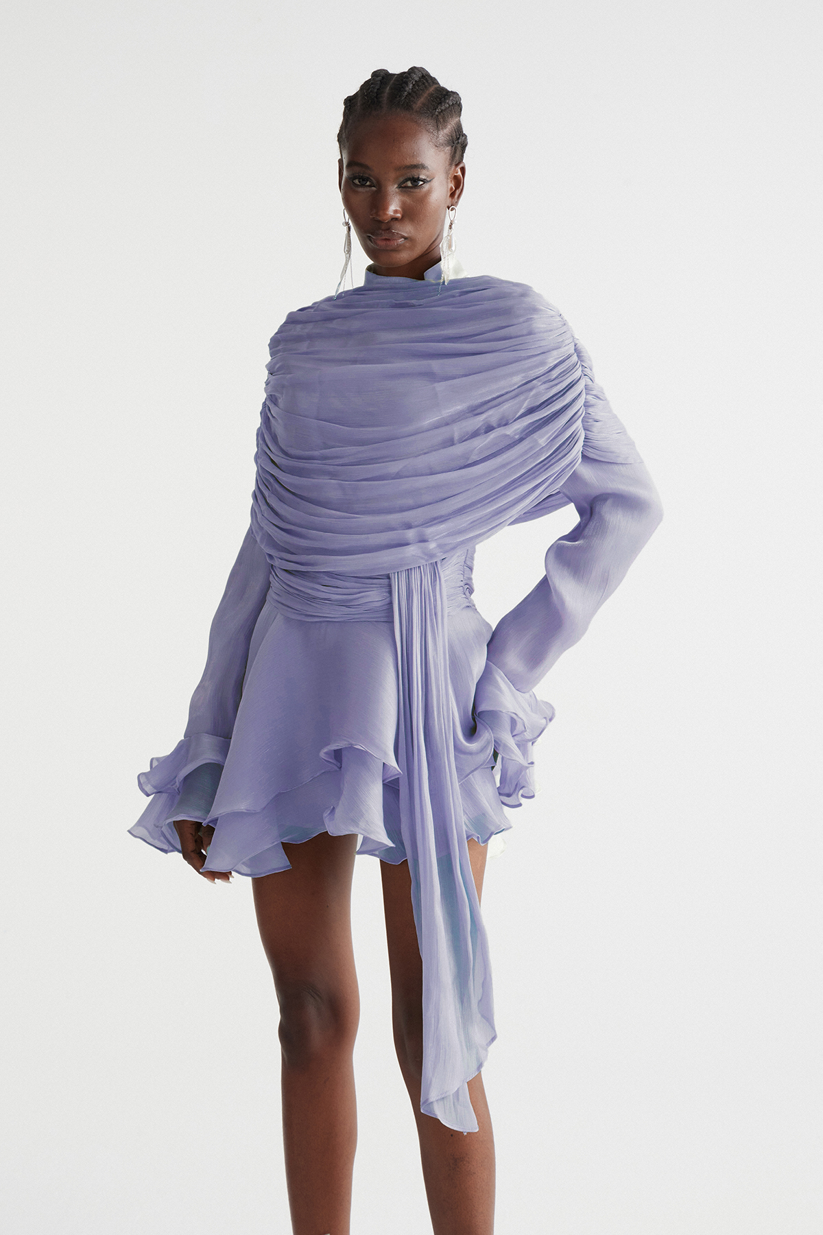 Faustus Draped Shawl Mini Dress In Purple