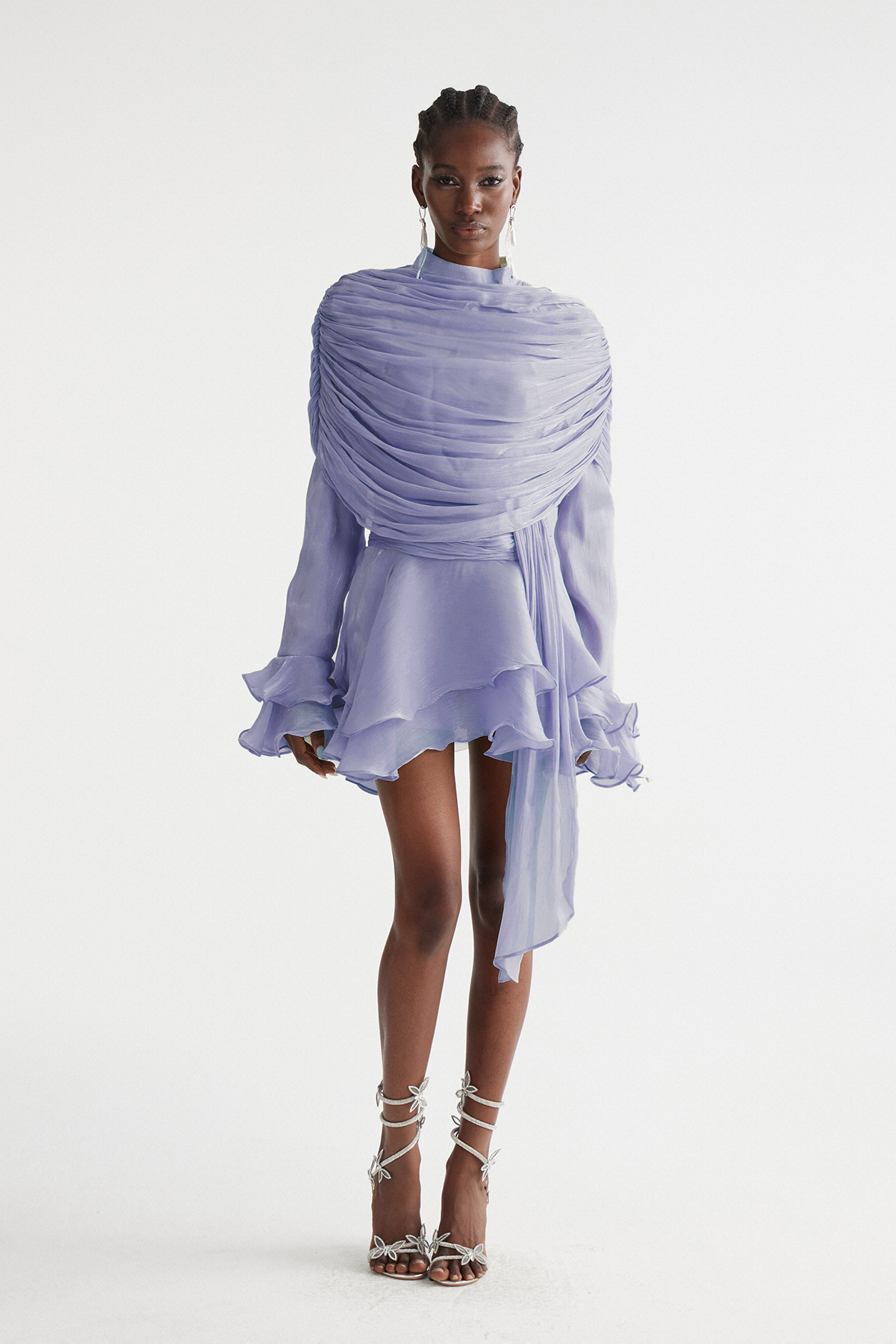 Faustus Draped Shawl Mini Dress In Purple