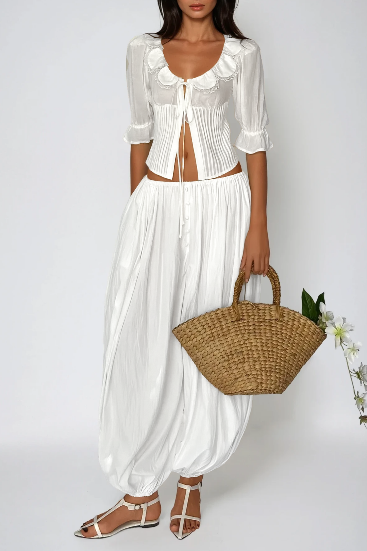 Fayiz Tie Up Lace Pants Set