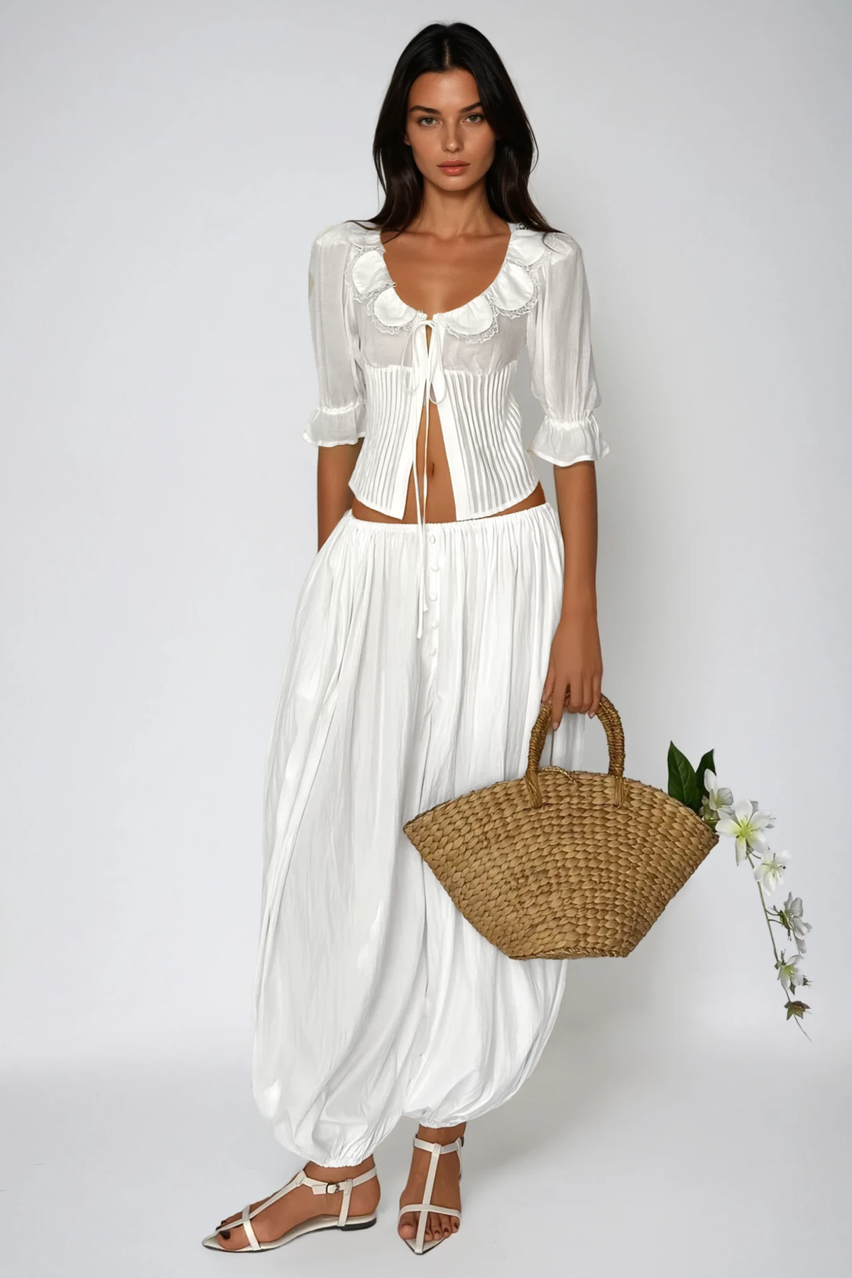 Fayiz Tie Up Lace Pants Set