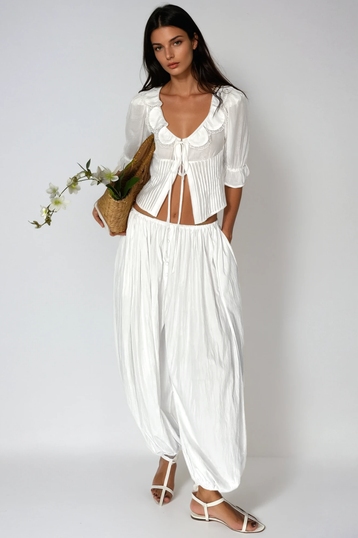 Fayiz Tie Up Lace Pants Set