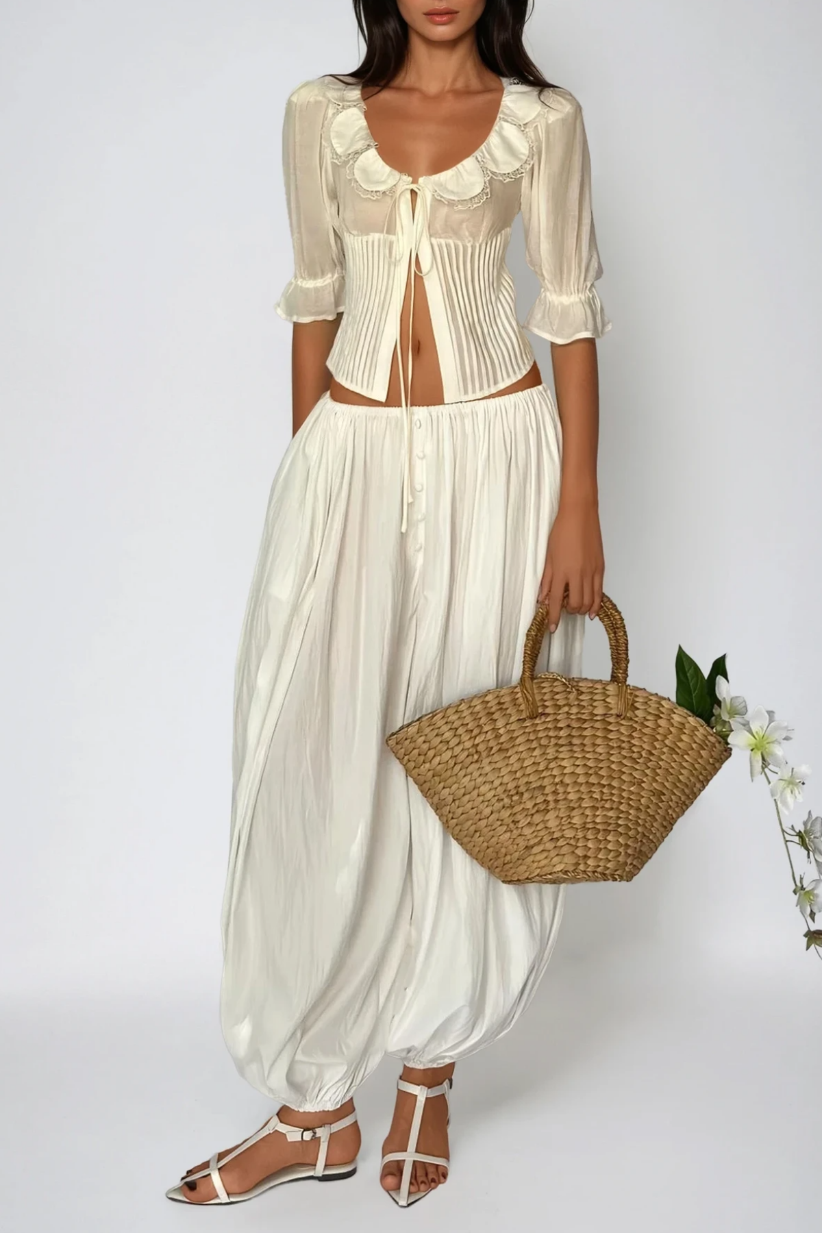 Fayiz Tie Up Lace Pants Set