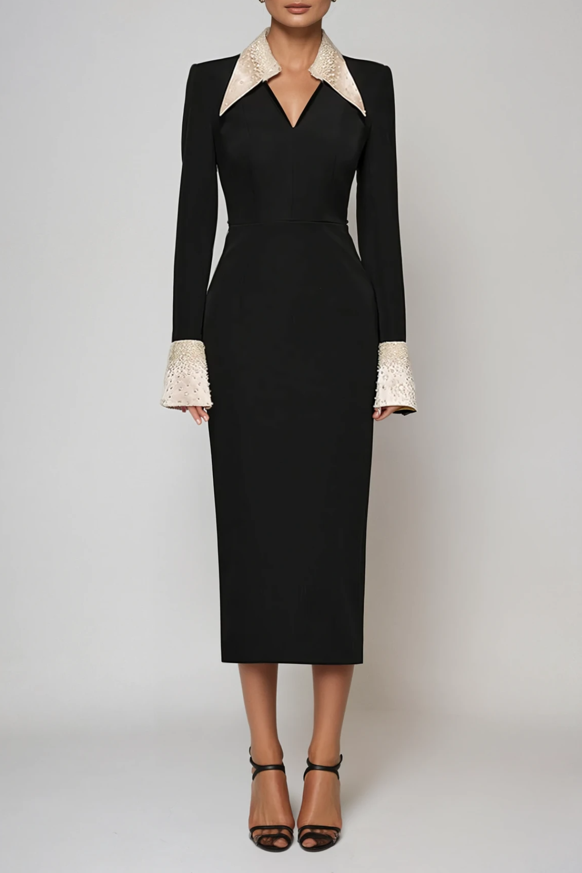 Fazel Lapel Rhinestone Midi Dress