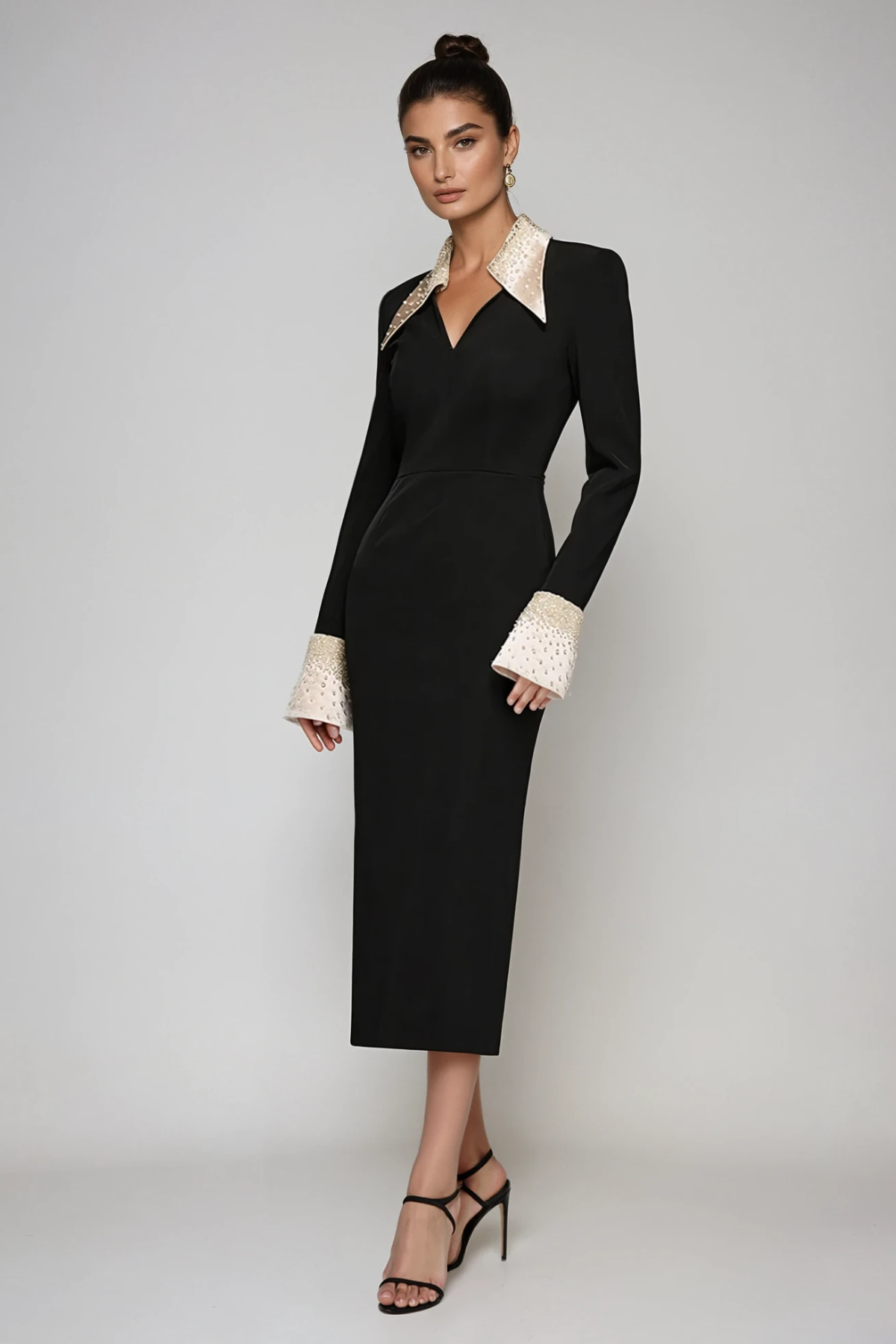Fazel Lapel Rhinestone Midi Dress