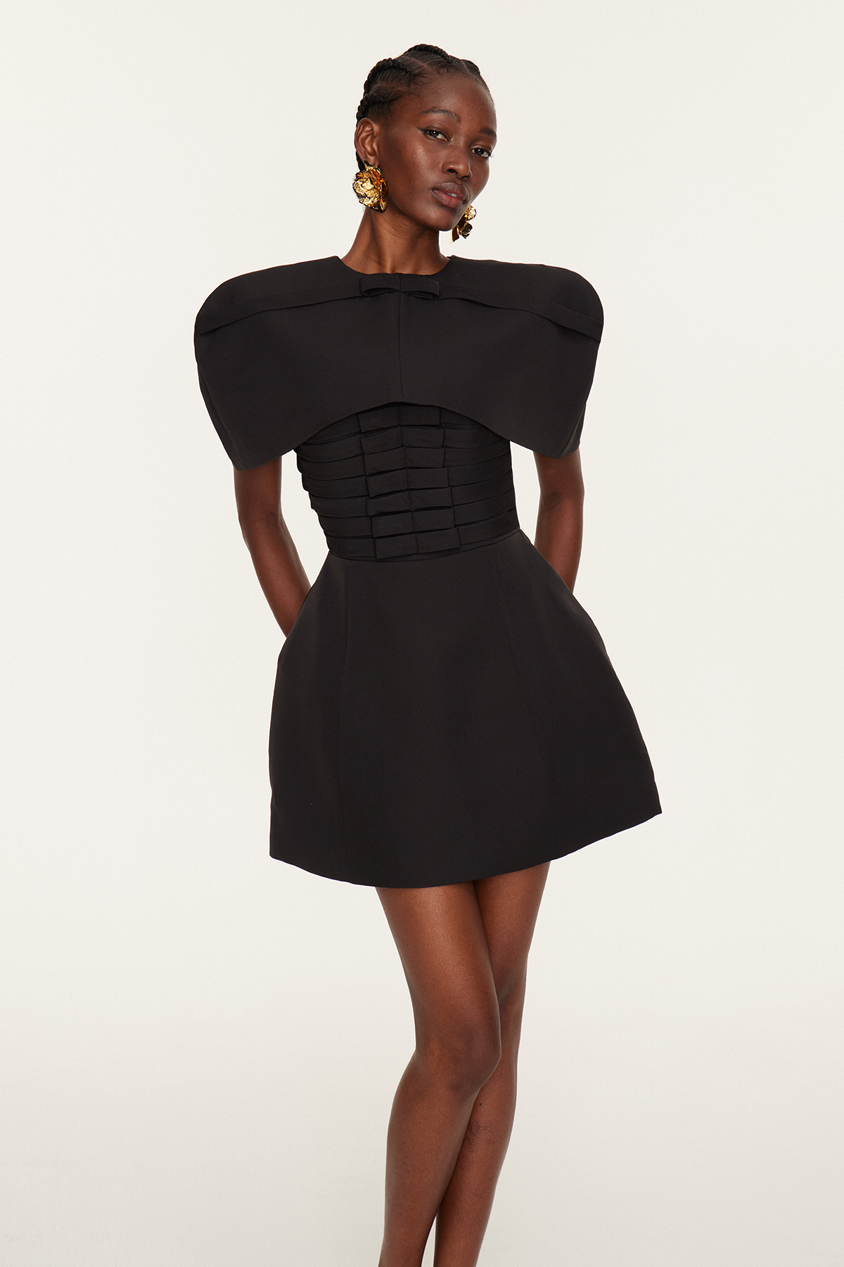 Fazl Ruch Bow Shawl Mini Dress In Black