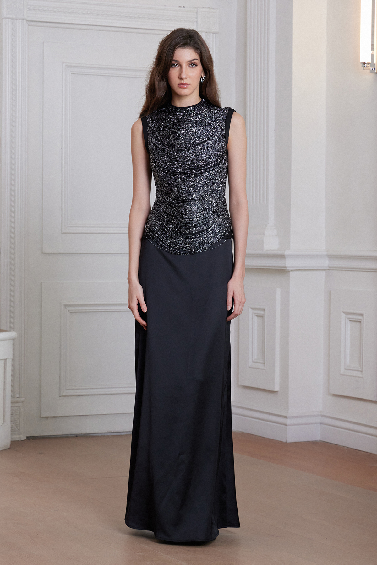 Fedde Fringe Satin Skirt Set In Black