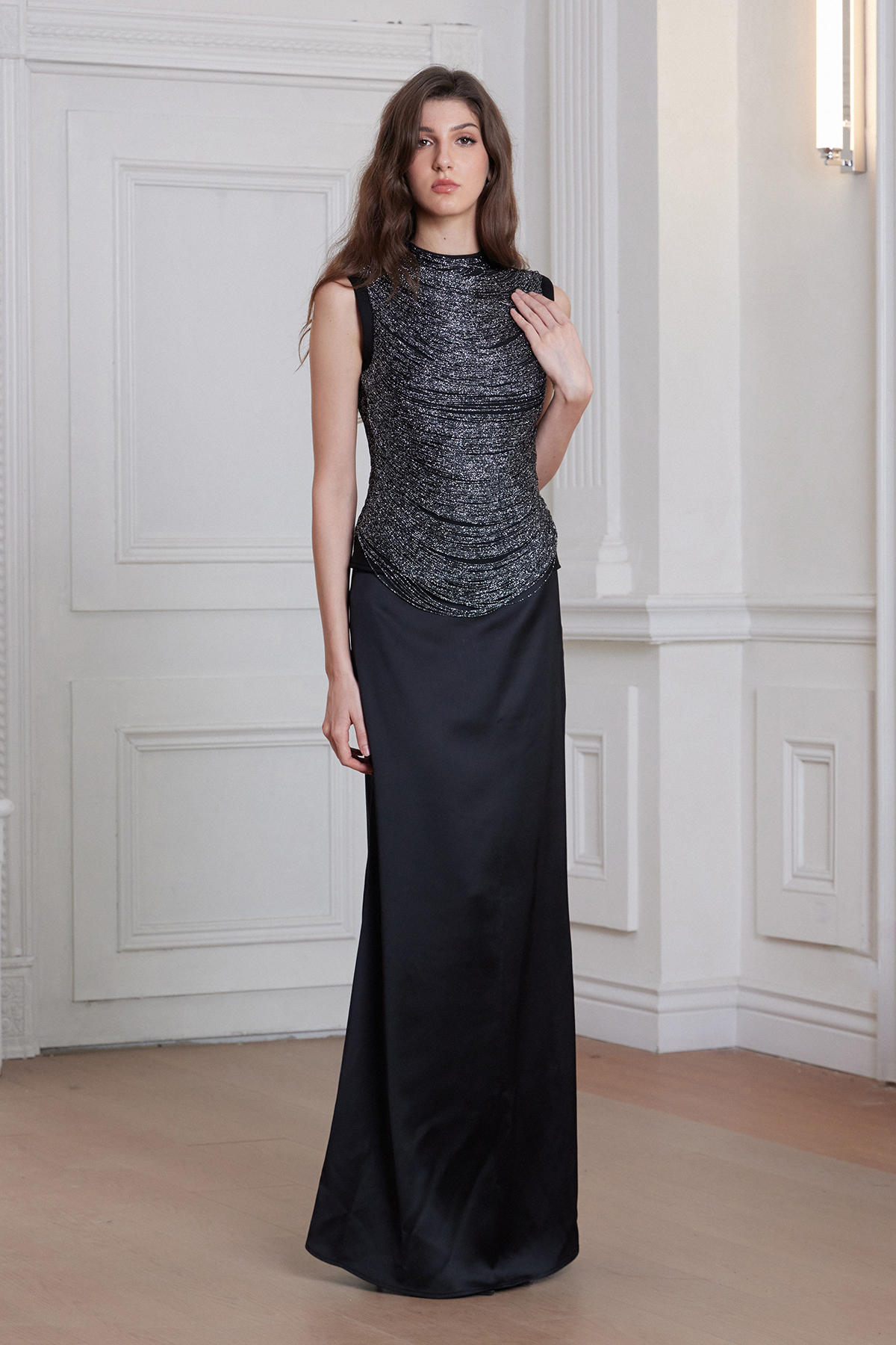 Fedde Fringe Satin Skirt Set In Black