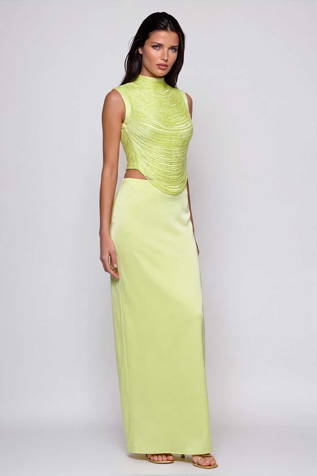Fedde Fringe Satin Skirt Set In Lemon