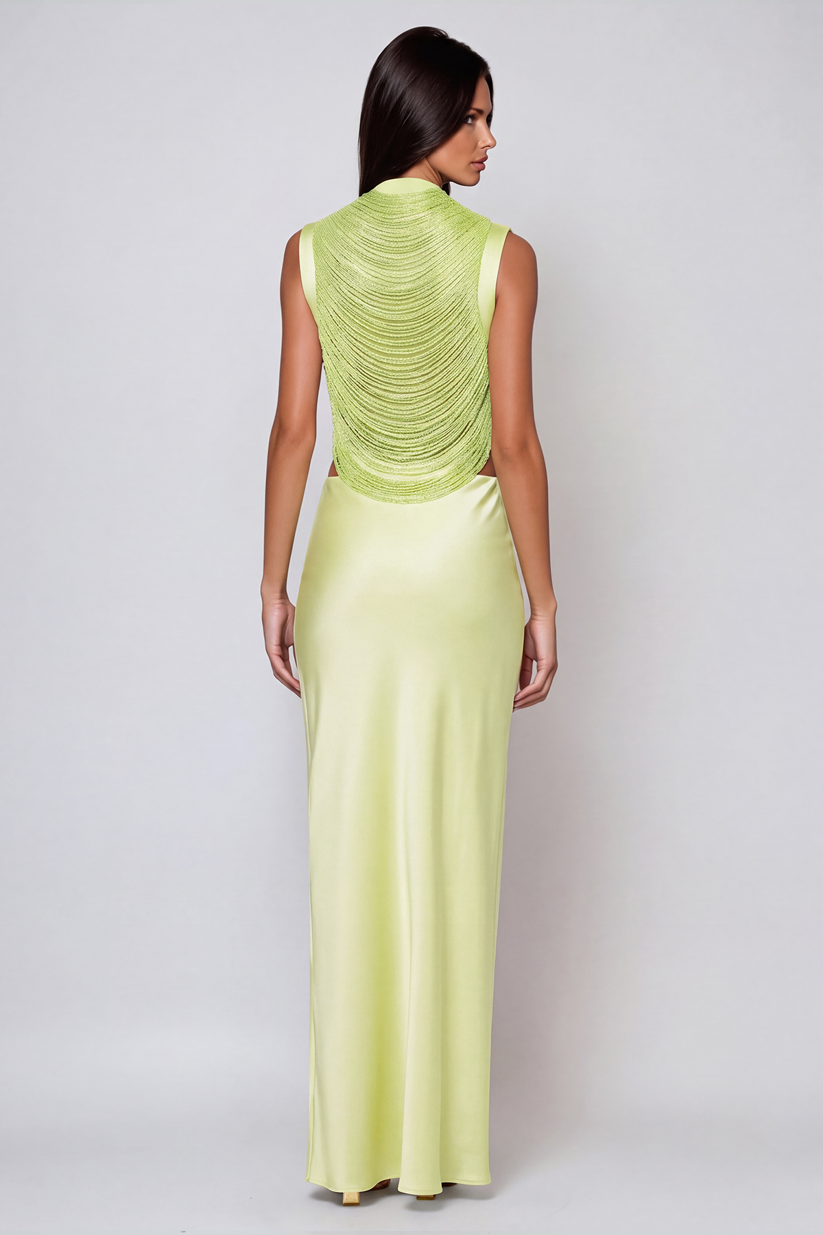 Fedde Fringe Satin Skirt Set In Lemon