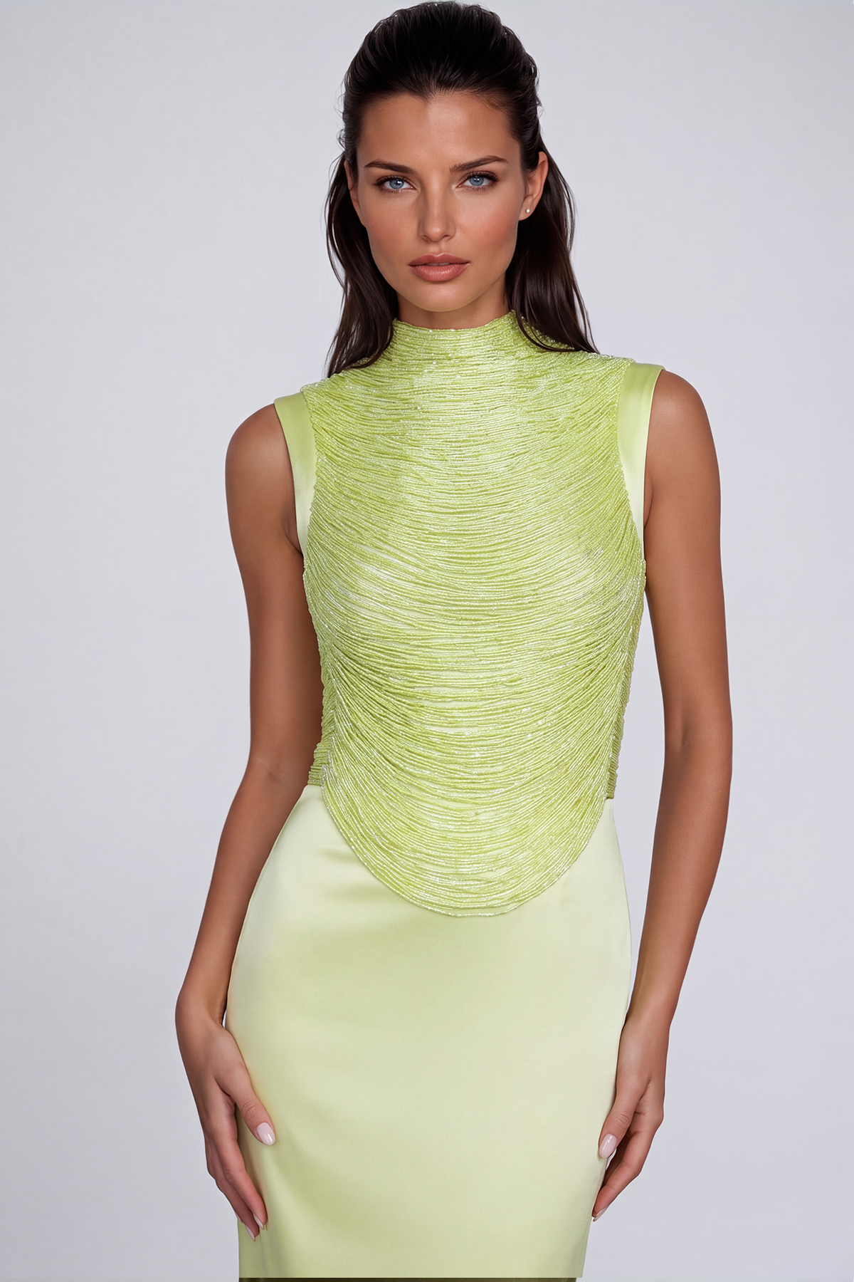 Fedde Fringe Satin Skirt Set In Lemon