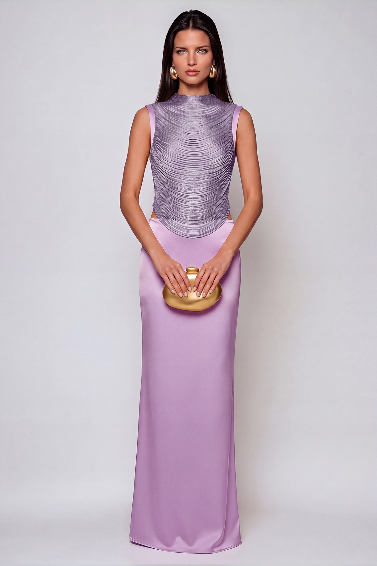 Fedde Fringe Satin Skirt Set In Pink