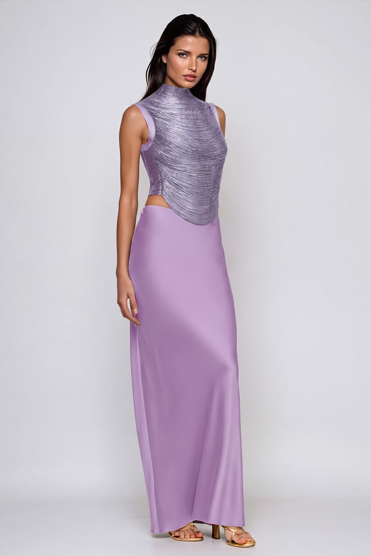 Fedde Fringe Satin Skirt Set In Pink