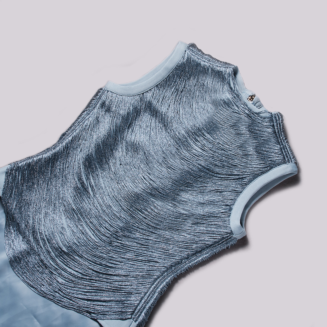 Fedde Fringe Satin Skirt Set In Sky Blue