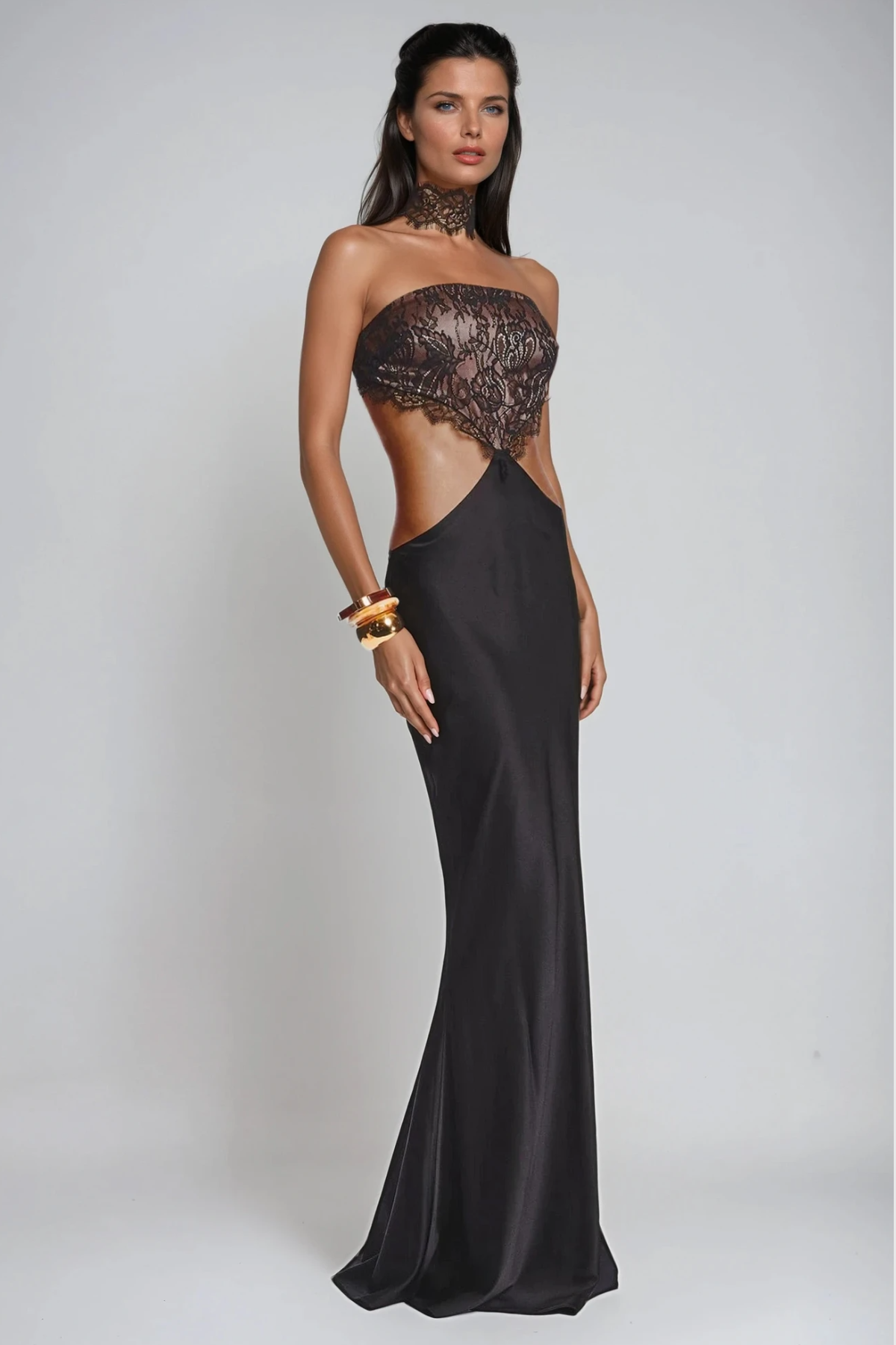 Federica Strapless Deconstruct Lace Maxi Dress